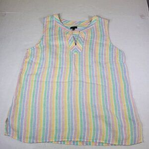Talbots Women Pastel Multi-Color Striped Linen Sleeveless Tunic Top Size M